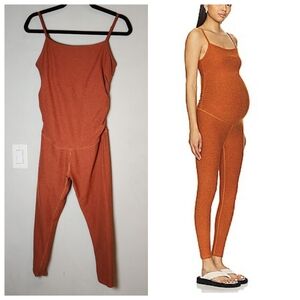 Beyond The Bump Spacedye Uplevel Maternity Jumpsuit Orange Warm Clay Large